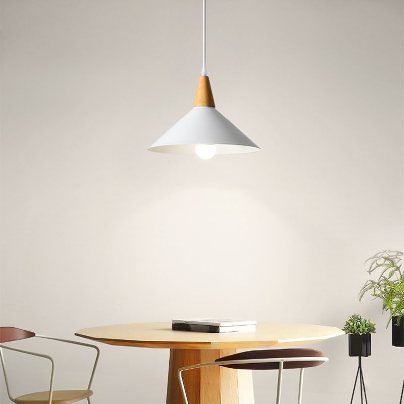 Morandi Minimalist Cap-shaped Metal Pendant Light, Natural Wood - Lumpaz
