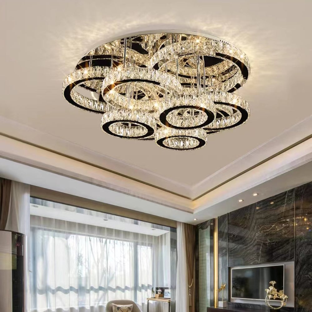 Kristy Modern Multi Ring Metal And Crystal Pendant Light - Lumpaz