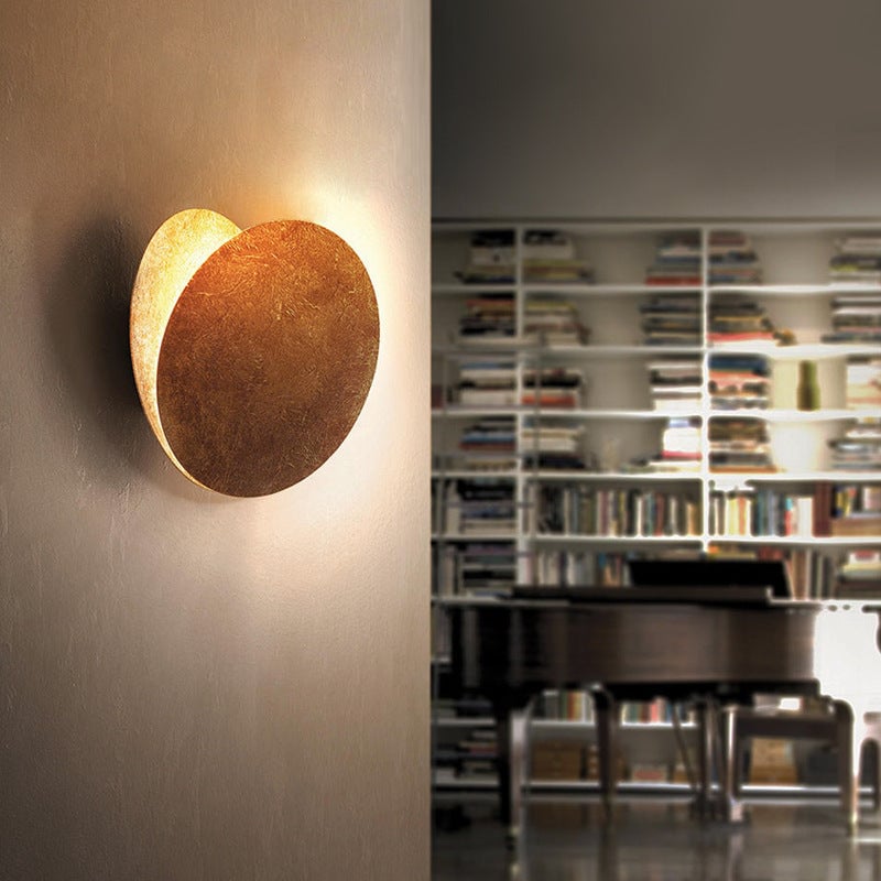 Elif Modern Minimalist Round Moon Eclipse Metal Wall Lamp Red/Bronze/Gold - Lumpaz