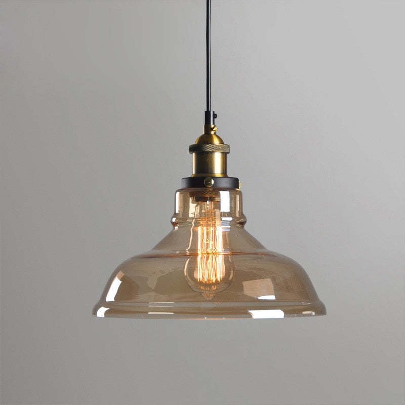 Levy Industrial Metal/Glass Pendant Light Clear/Amber/Smoke Gray Dining Room - Lumpaz