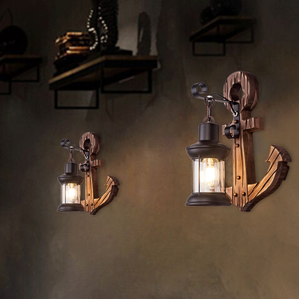 Austin Anchor Lantern Wall Lamp, Vintage/Antique, Wood, Bedroom - Lumpaz