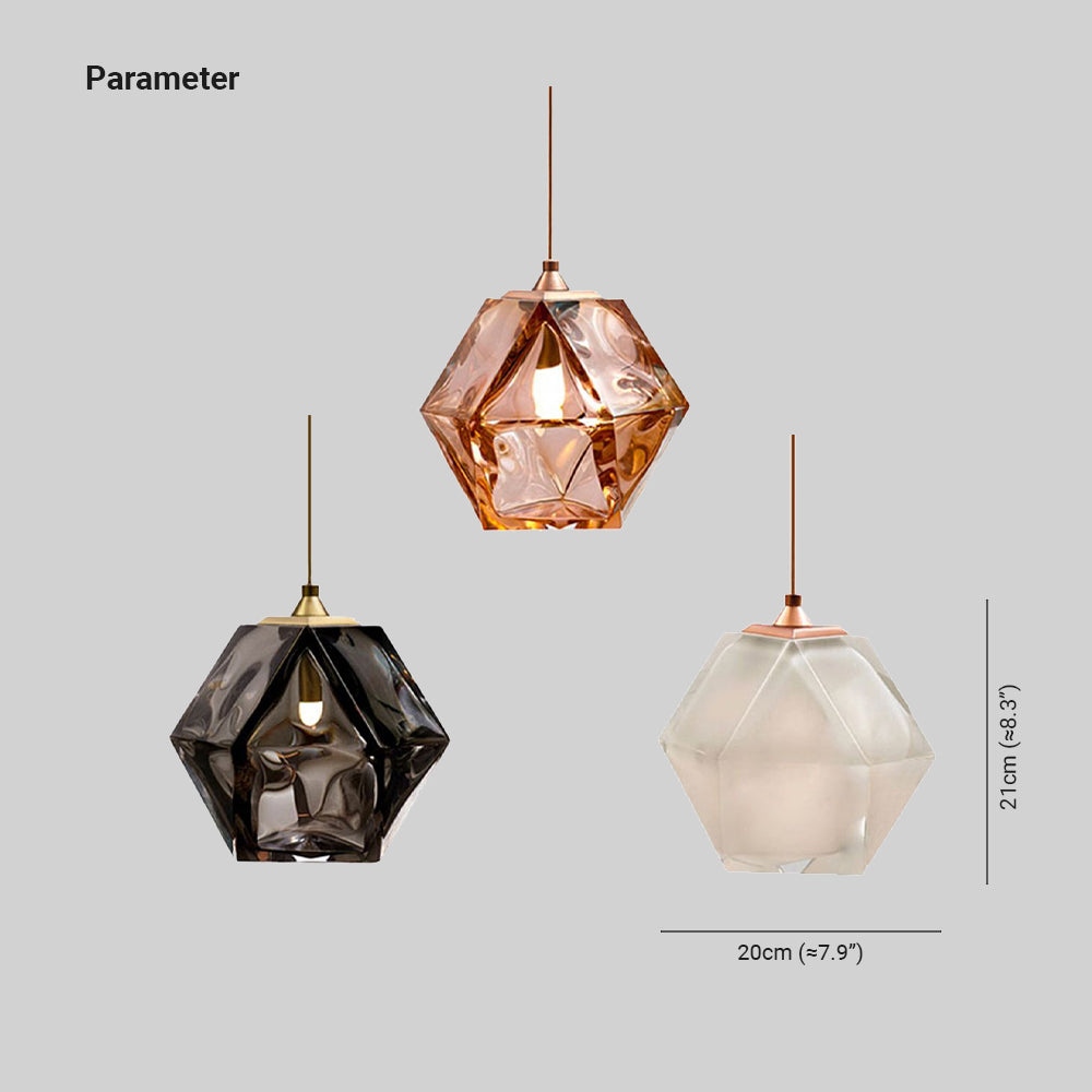 Hailie Modern Glass Multi Polygonal Pendant Light, White/Smoke Gray/Rose Gold - Lumpaz