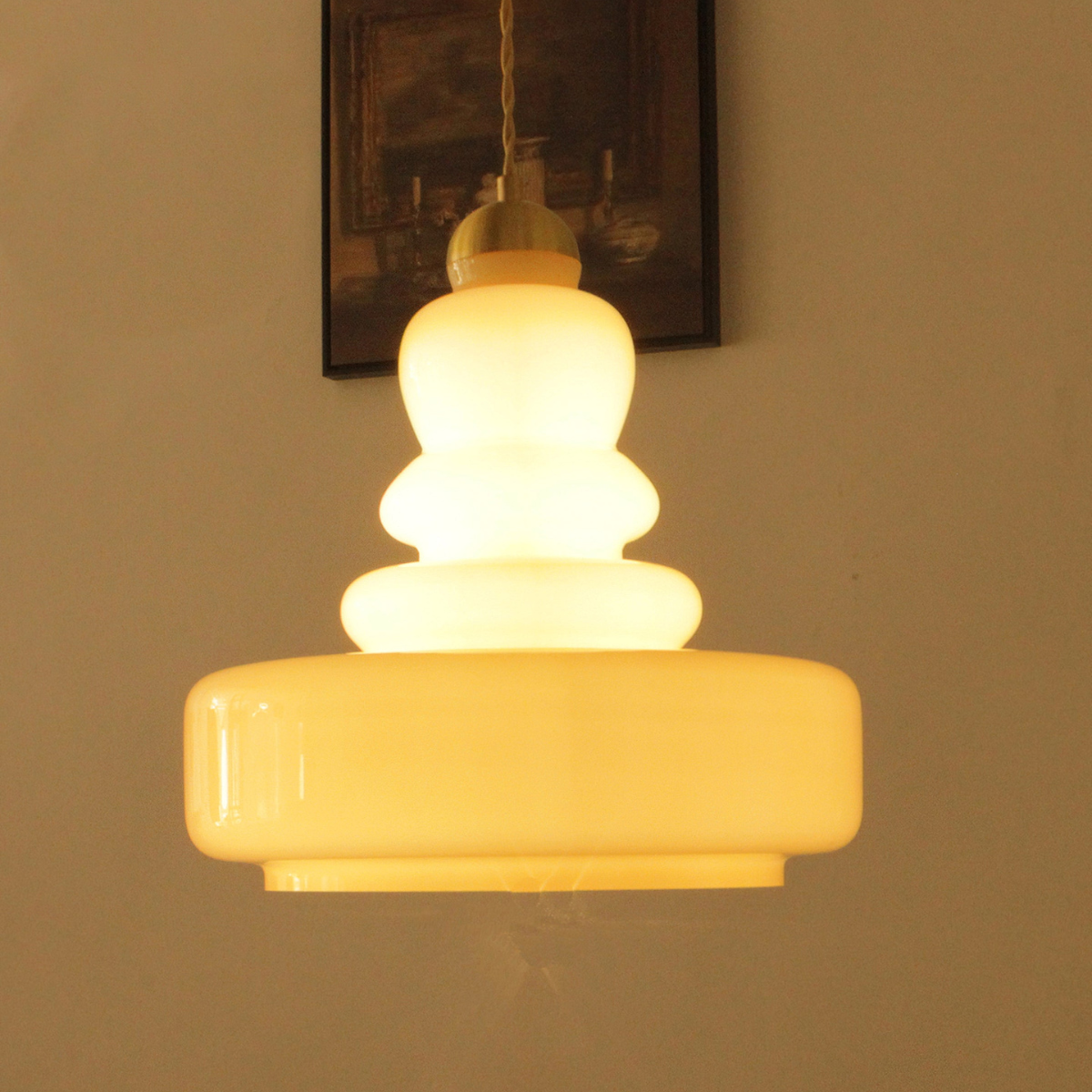 Morandi French Modern Kitchen Pendant Light Beige Glass/Metal Living Room - Lumpaz