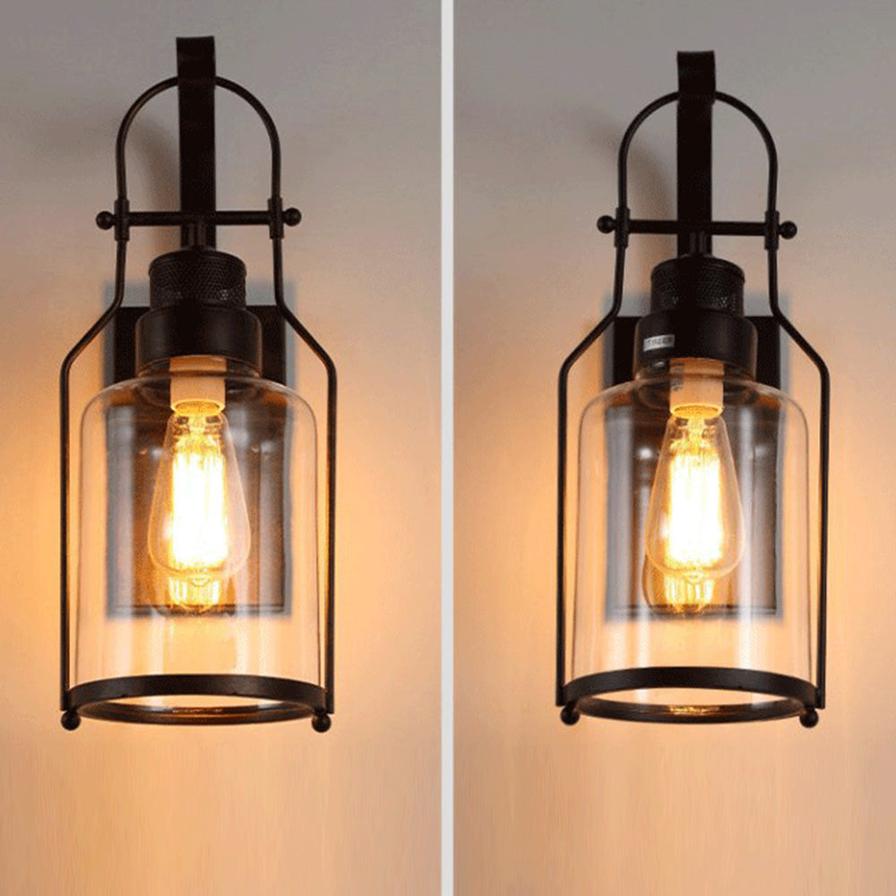 Alessio Vintage Lantern Glass/Metal Wall Lamp, Black/Rusty - Lumpaz