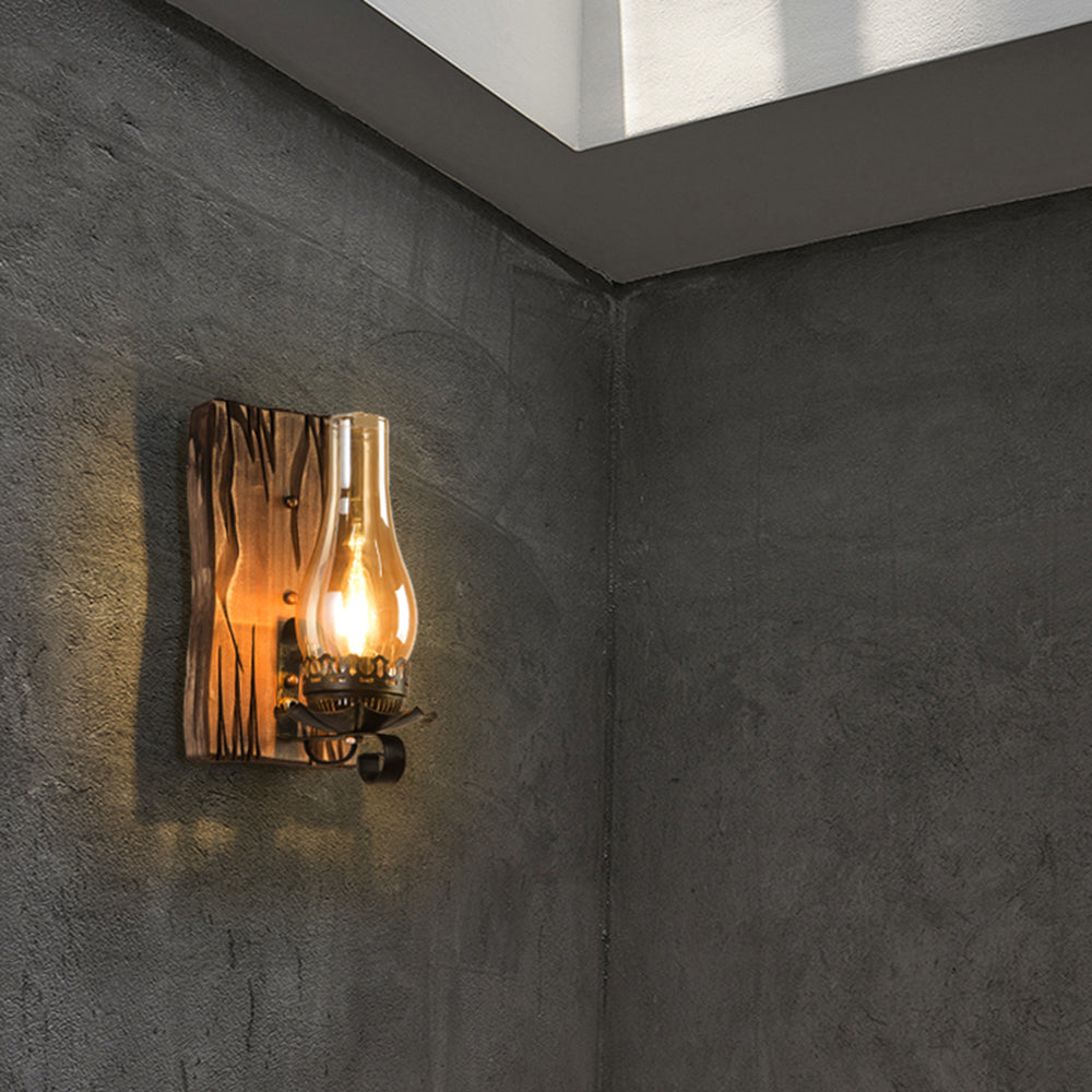 Austin Wall Lamp Vintage Candle Wooden Glass, Bedroom - Lumpaz