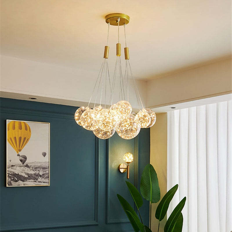 Valentina Glass Globe Bubble Pendant Light LED, 3/5/9/15 Heads - Lumpaz