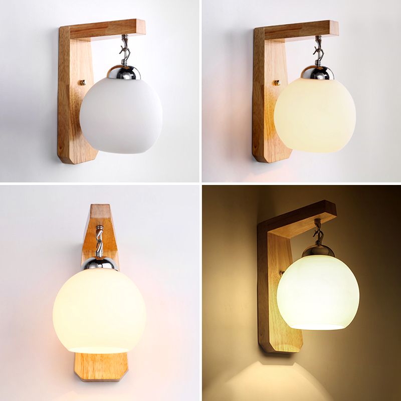 Ozawa Nordic Globe Glass/Wood Vanity Wall Light, Living Room - Lumpaz