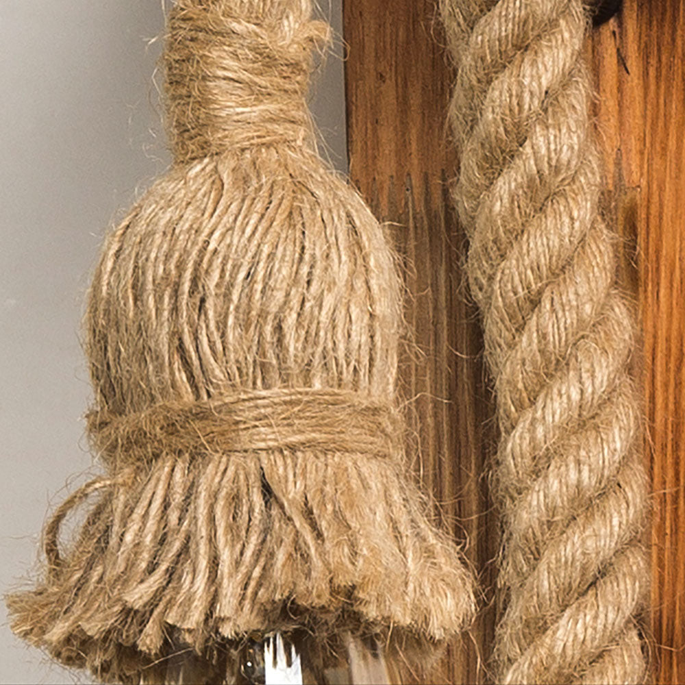 Austin Vintage Rectangular LED Wall Light, Wood/Hemp Rope, Dining Room - Lumpaz