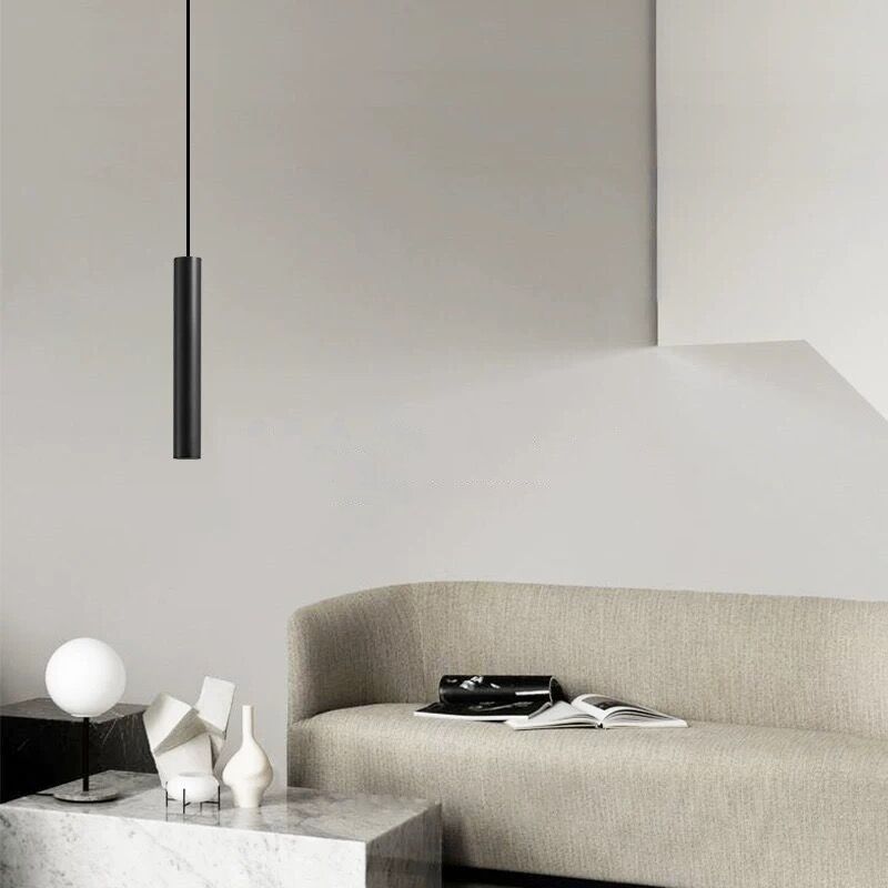 Edge Minimalist Cylinder Black Pendant Light, 9"/11" - Lumpaz