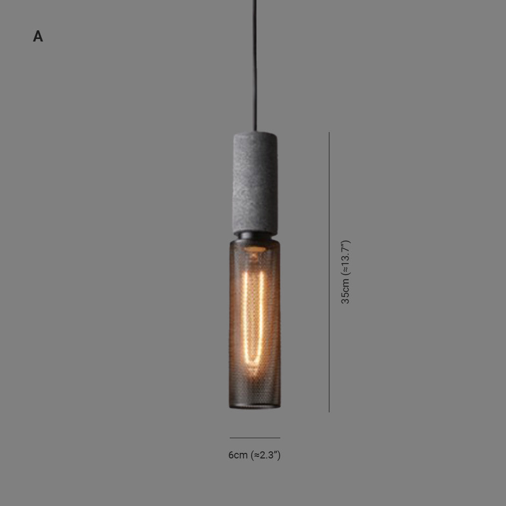 Zaid Industrial Cylindrical Pendant Light, Cement/Metal, Wabi-Sabi - Lumpaz