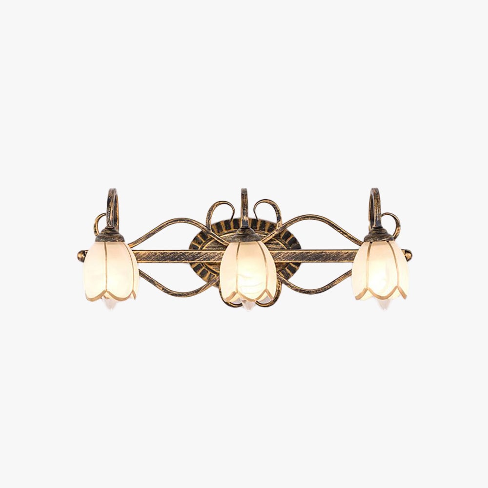 Félicie Antique Flower Metal/Glass Wall Lamp, Brass, Bedroom - Lumpaz