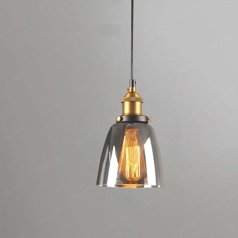 Levy Industrial Metal/Glass Pendant Light Clear/Amber/Smoke Gray Dining Room - Lumpaz