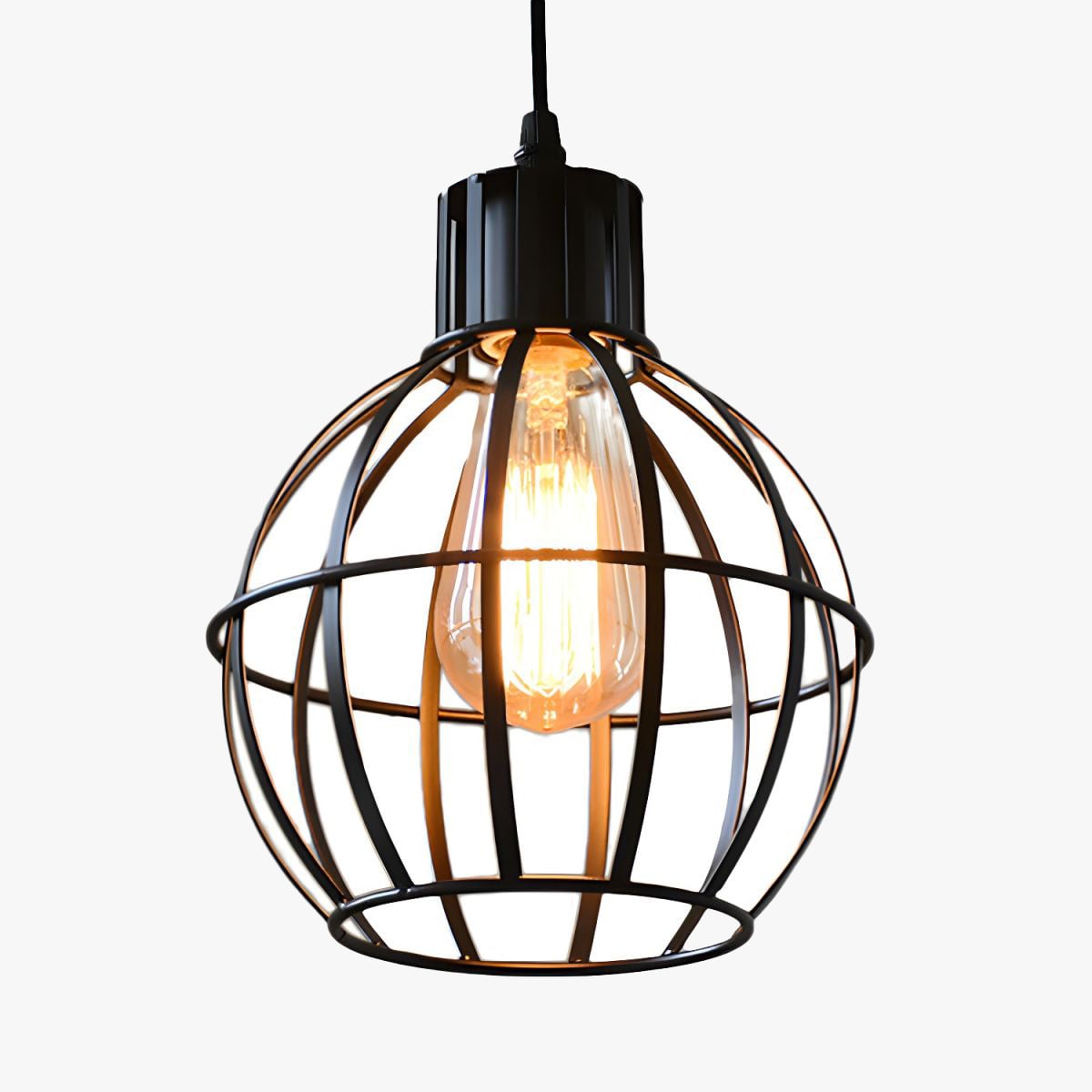 Alessio Industrial Metal Cage Pendant Light, Black - Lumpaz