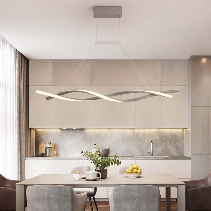 Pendant Light Linear Double Wave Modern, Metal, Black/Gray, Bedroom - Lumpaz