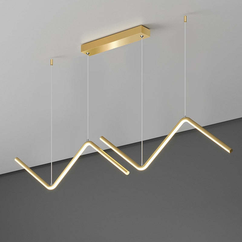 Modern Wavy Linear Pendant Light Double, Black/Gold - Lumpaz