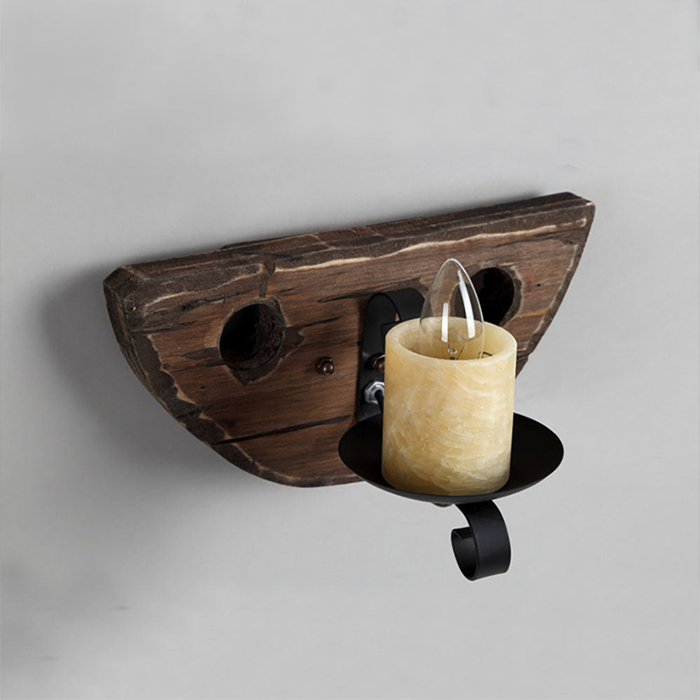 Austin Vintage Candle Semicircle Wall Lamp, Wood/Metal, Bedroom - Lumpaz