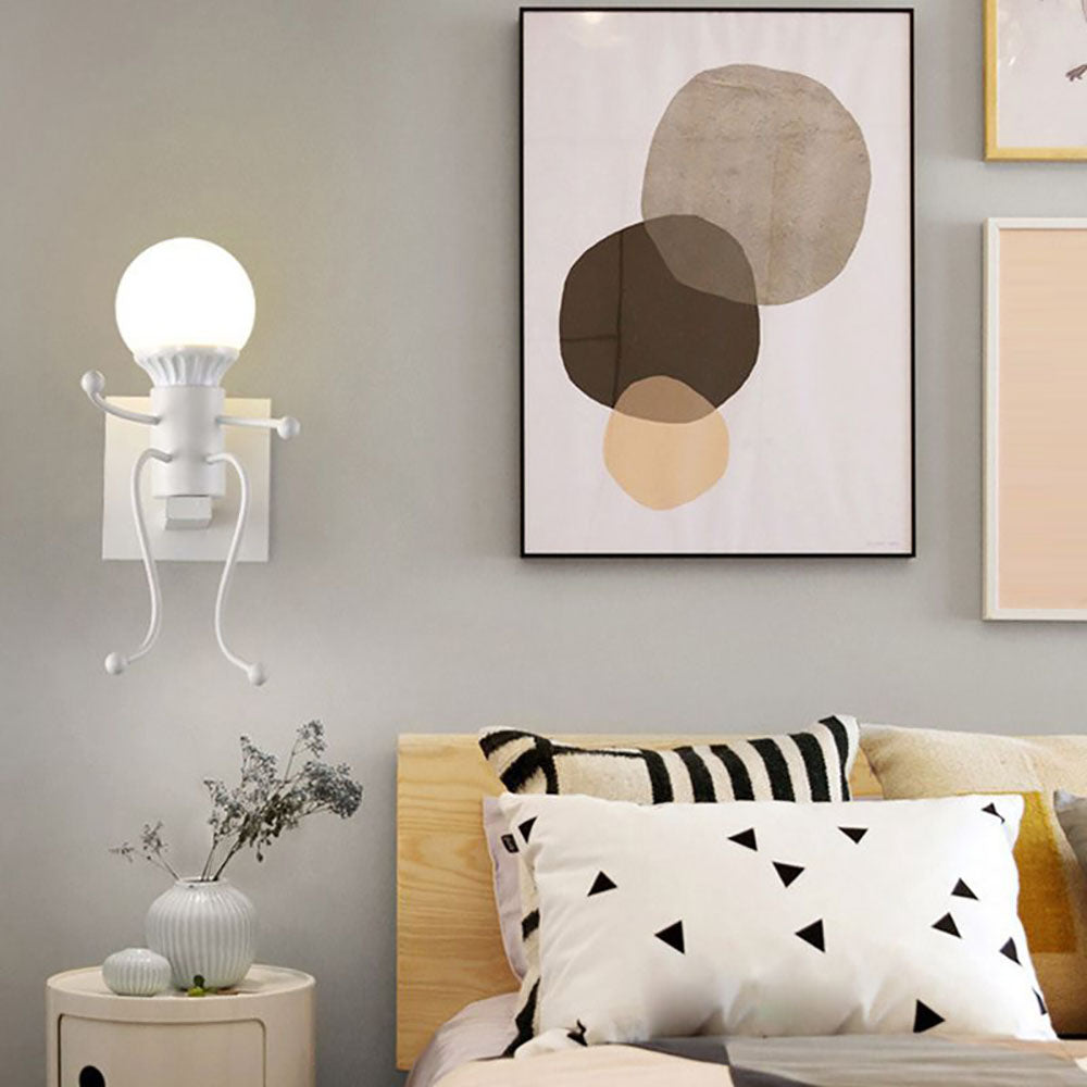 Luxo Modern Decorative Man Metal Wall Lamp, White/Black - Lumpaz