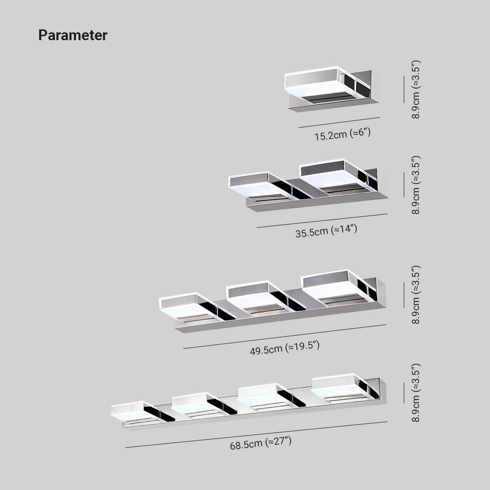 Leigh Modern Square  Acrylic Mirror Front Vanity Wall Lamp , Chrome - Lumpaz