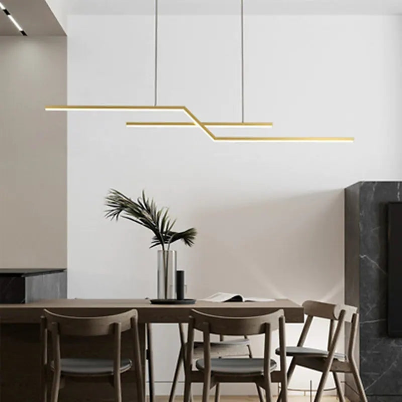 Parallel Fold Linear Pendant Light, Black/Gold, Living Room - Lumpaz