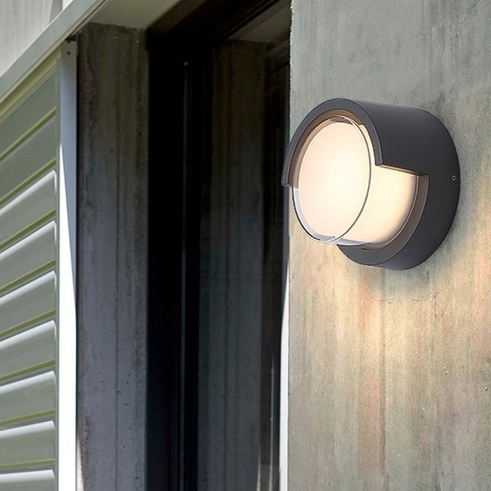 Orr Modern Round/Rectangular Metal/Acrylic Outdoor Wall Lamp, Black - Lumpaz