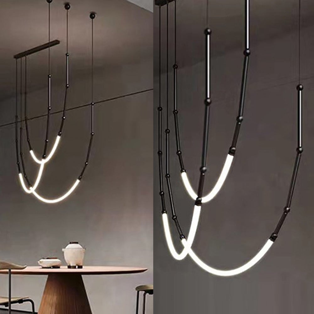 Edge Modern Linear Metal/Silicone Pendant Light, Black - Lumpaz