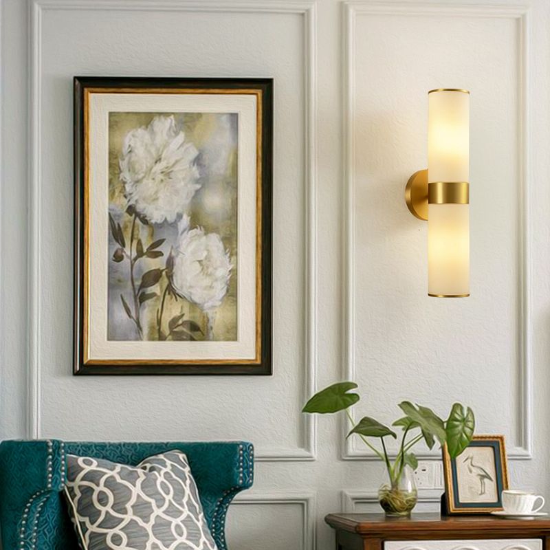 Leigh Vintage Cylinder Metal&Glass Bedside Lamp Wall Mounted, Brass - Lumpaz