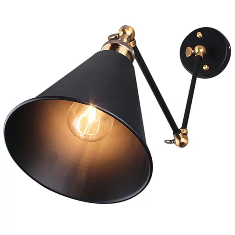 Alessio Wall Lamp Vintage Simple Conical Adjustable Black, Bedroom - Lumpaz
