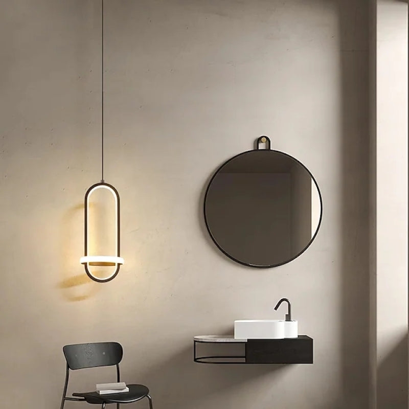Nyla Modern Minimalist LED Ring Pendant Light, Black/Gold - Lumpaz