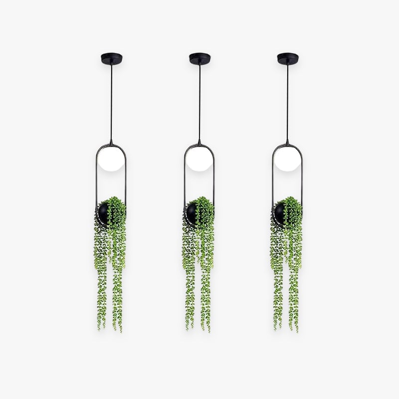 Natural Plant Pot Ball Metal Pendant Light, Black/Green - Lumpaz