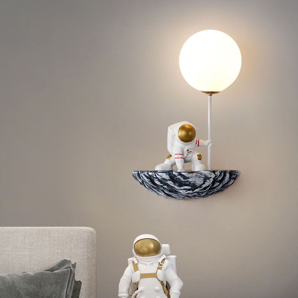 Fateh Decorative Astronaut Glass/Acrylic Wall Lamp, White/Blue-White - Lumpaz