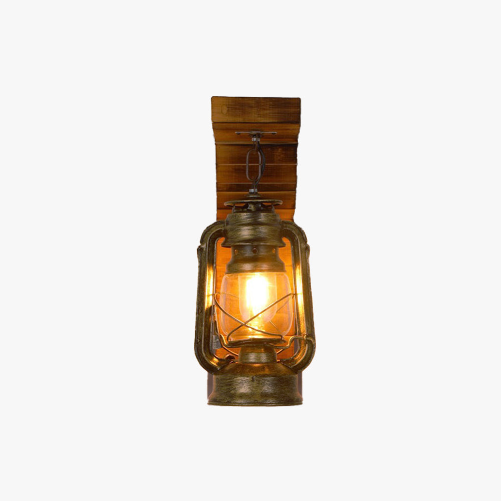 Austin Lantern Bedroom Wall Lamp, Metal/Wood, Restaurant - Lumpaz