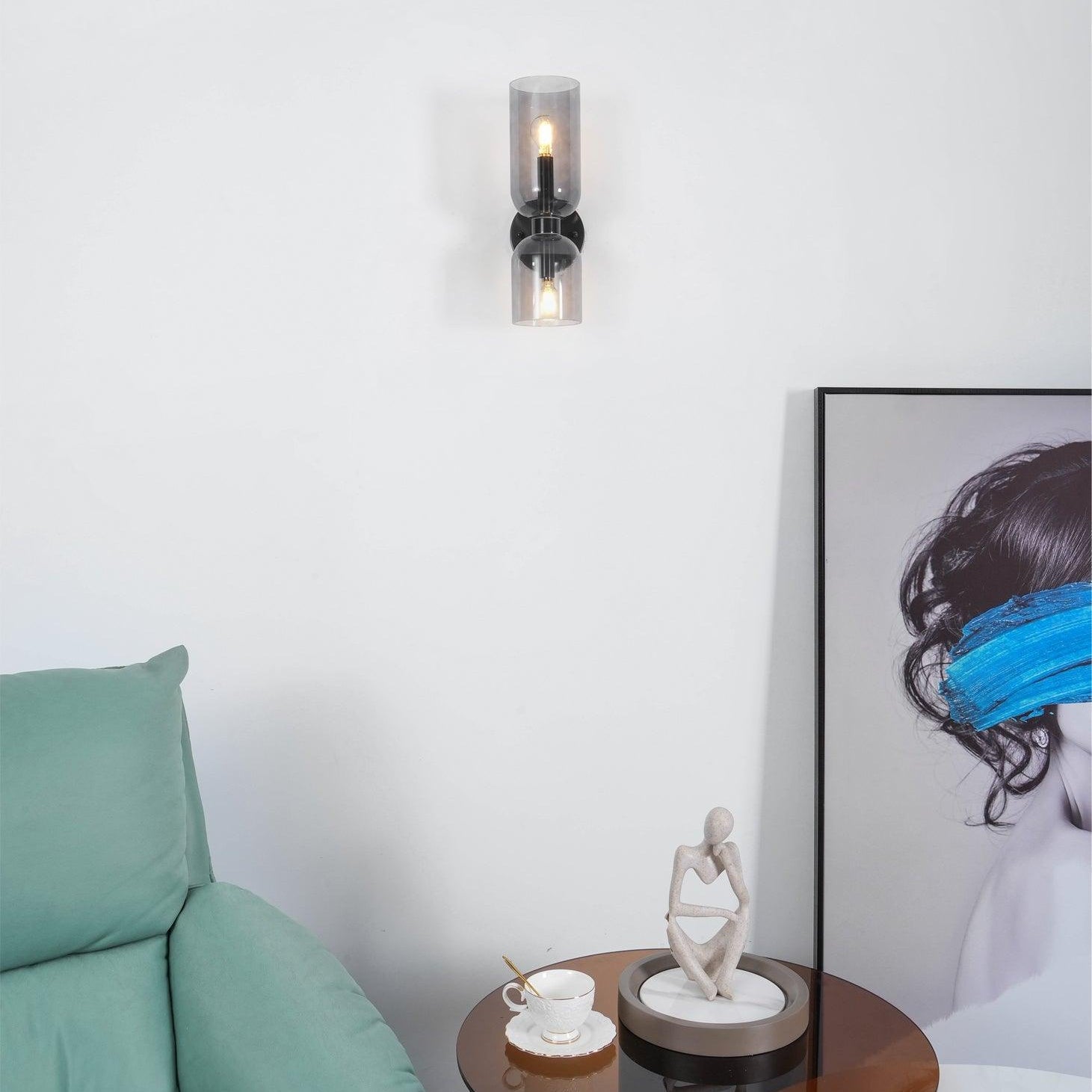 Meza Wall Lamp Simple Double-head, White/Blue/Gray/Chrome, Bedroom - Lumpaz