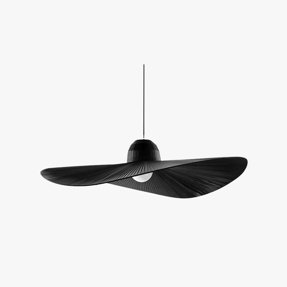 Renée Modern Woven Wide-Brimmed Hat Shape Metal/Fabric Pendant Light, Black/White - Lumpaz