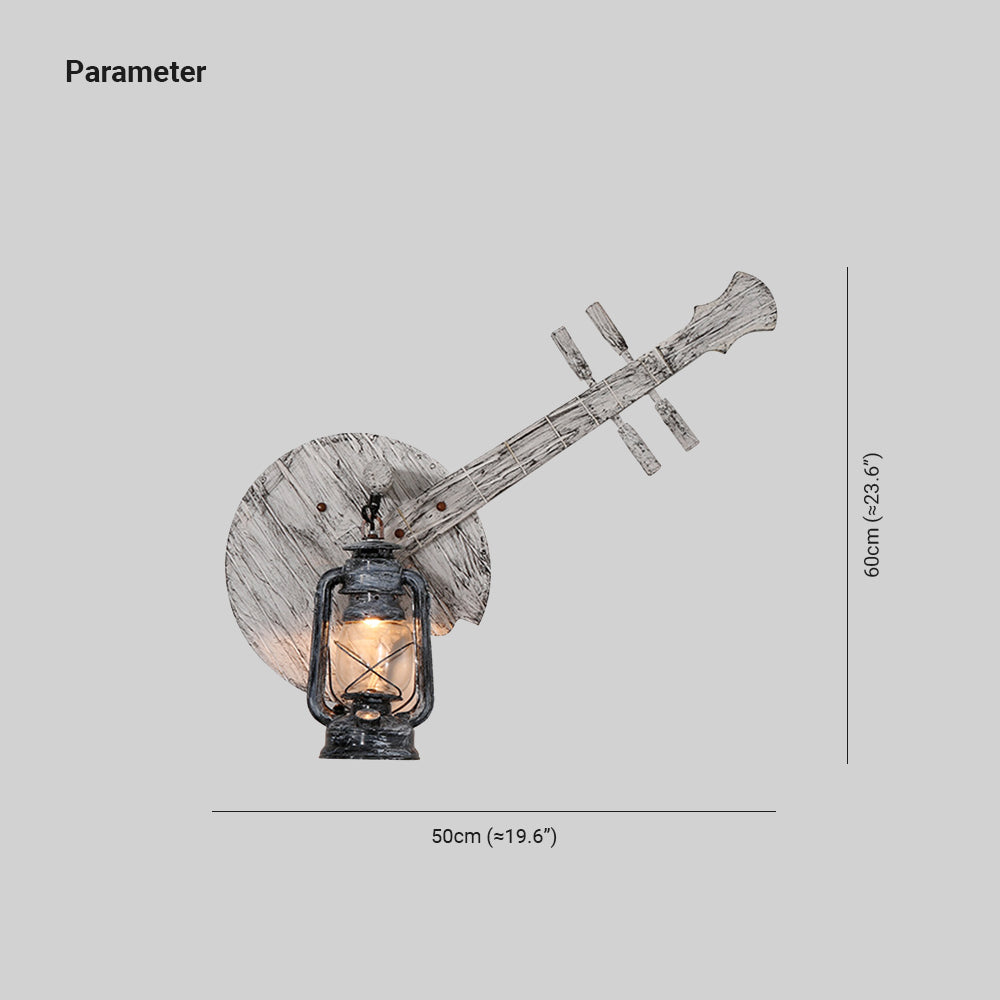 Austin Wall Lamp Lute Vintage Lantern Wooden Gray, Dining Room - Lumpaz