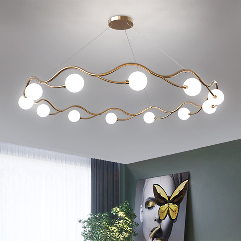 Valentina Modern Designe Wave Metal/Glass Pendant Light, White/Gold - Lumpaz
