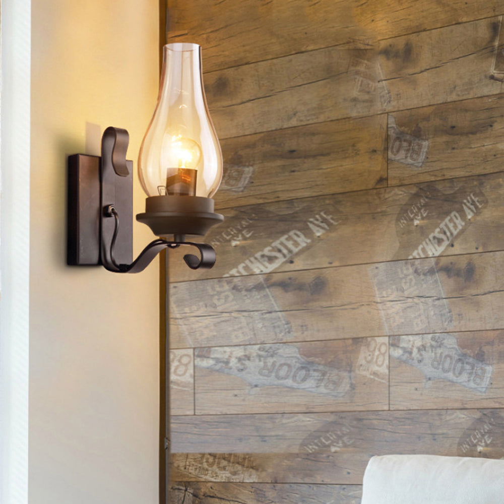 Alessio Vintage Candle Wood Metal Wall Lamp - Lumpaz