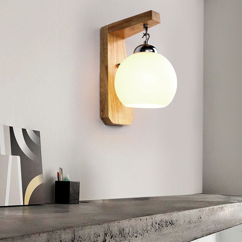 Ozawa Nordic Globe Glass/Wood Vanity Wall Light, Living Room - Lumpaz