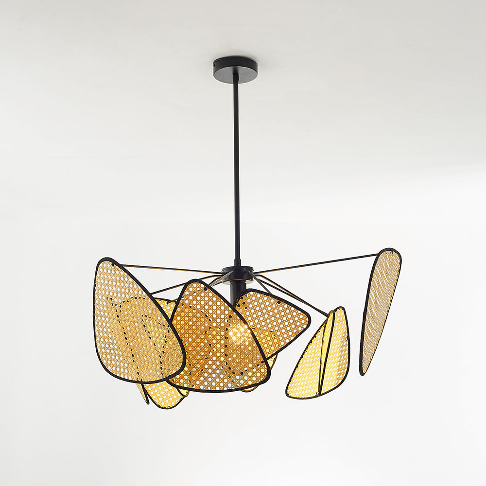 Ritta Pendant Light Leaf Grid, Rattan/Metal, Bedroom - Lumpaz