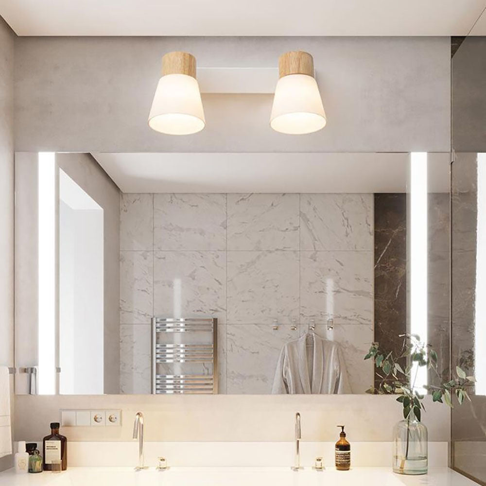 Ozawa Wall Lamp Nordic Vanity Mirror Front, Wood/Glass, White, Basement - Lumpaz
