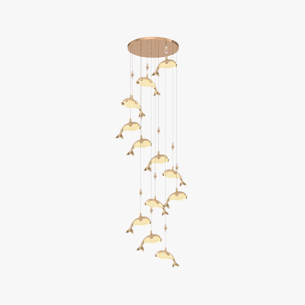 Jibril Modern Dolphin Metal Pendant Light, Gold, Metal/Acrylic - Lumpaz