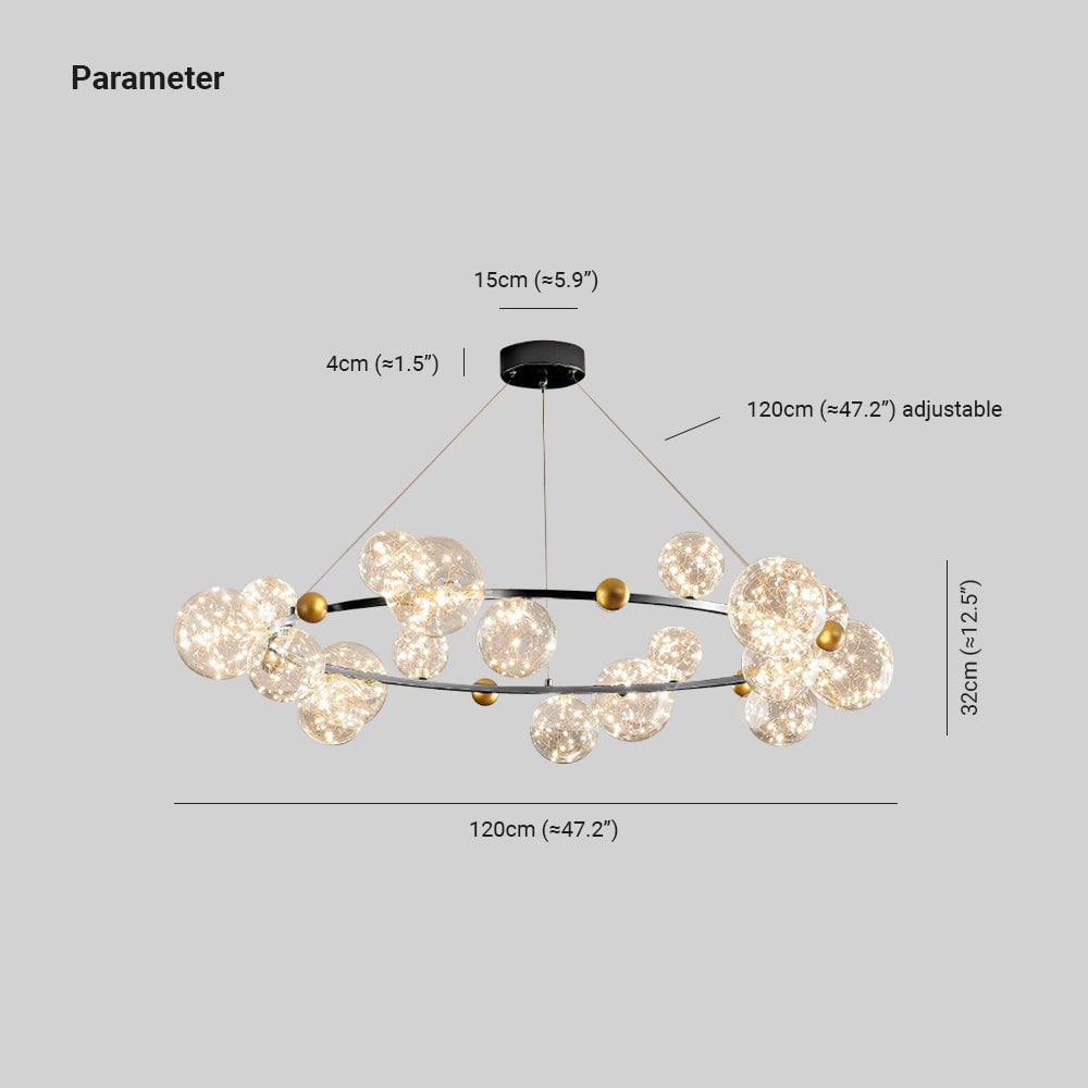 Valentina Art Deco Globe Metal/Glass Chandelier, Black/Gold - Lumpaz