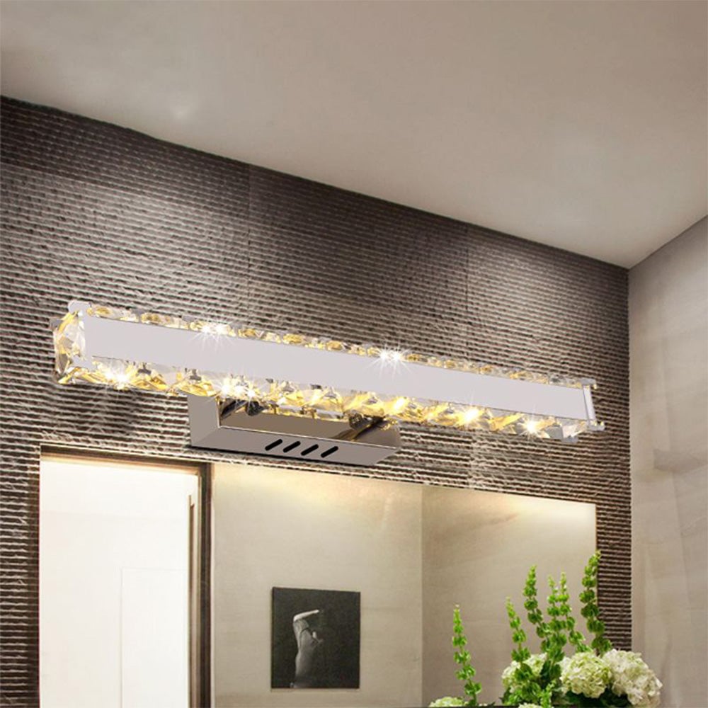 Kristy Modern Rectangular Metal/Crystal Mirror Front Wall Lamp, Gold - Lumpaz