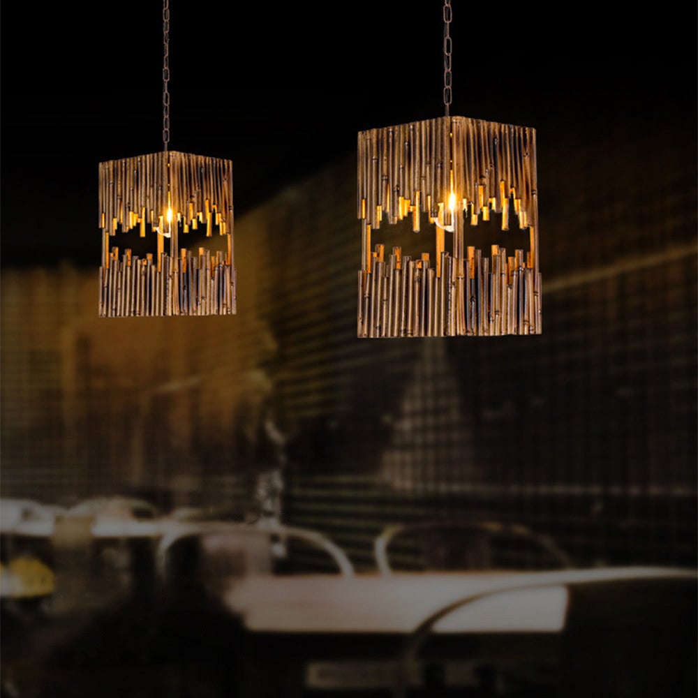 Austin Retro Rectangular Metal/Wood Pendant Light - Lumpaz