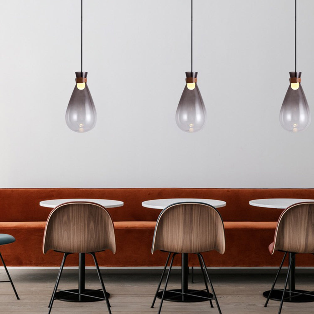 Hailie Minimalist Teardrop Shaped Glass Pendant Light, Smoke Gray/White - Lumpaz