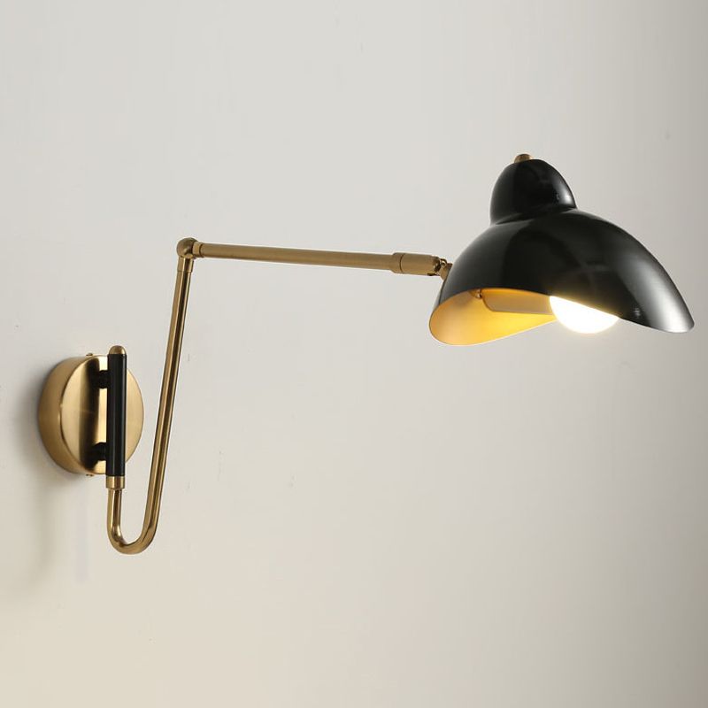 Brady Industrial Swing Arm Vanity Wall Lamp, Black/Gold - Lumpaz