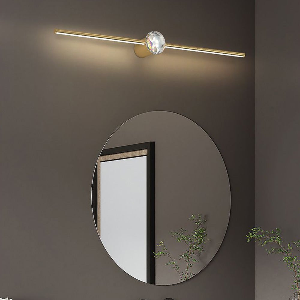 Kristy Minimalist Linear Metal/Crystal Mirror Front Vanity Wall Lamp, Gold - Lumpaz