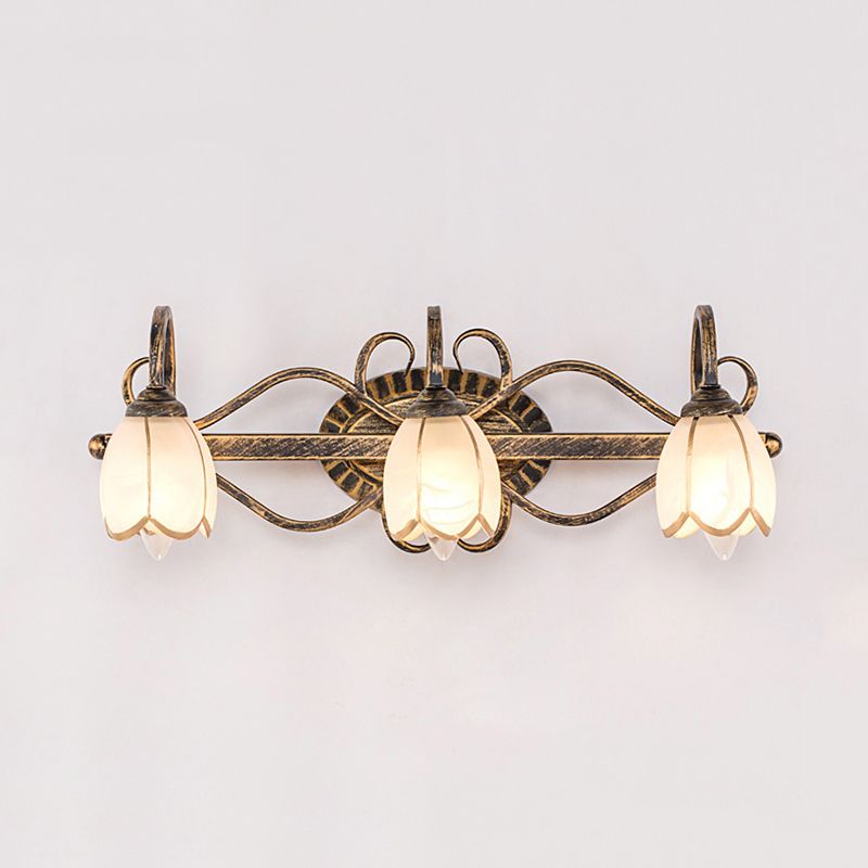 Félicie Antique Flower Metal/Glass Wall Lamp, Brass, Bedroom - Lumpaz