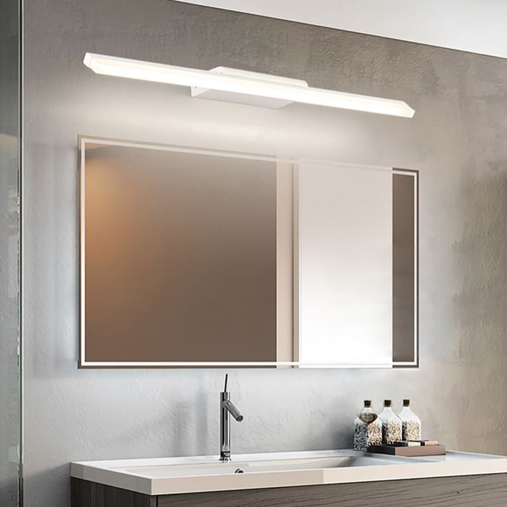 Leigh Minimalist Linear Metal/Acrylic Wall Lamp, White, Bathroom - Lumpaz