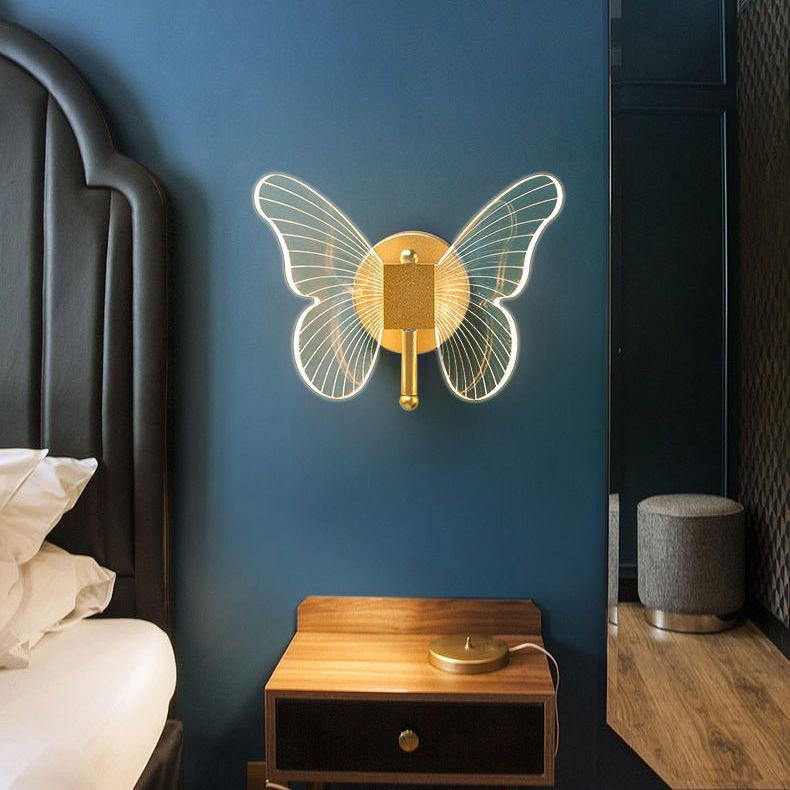 Kady Cute Butterfly Metal Wall Lamp, Gold - Lumpaz