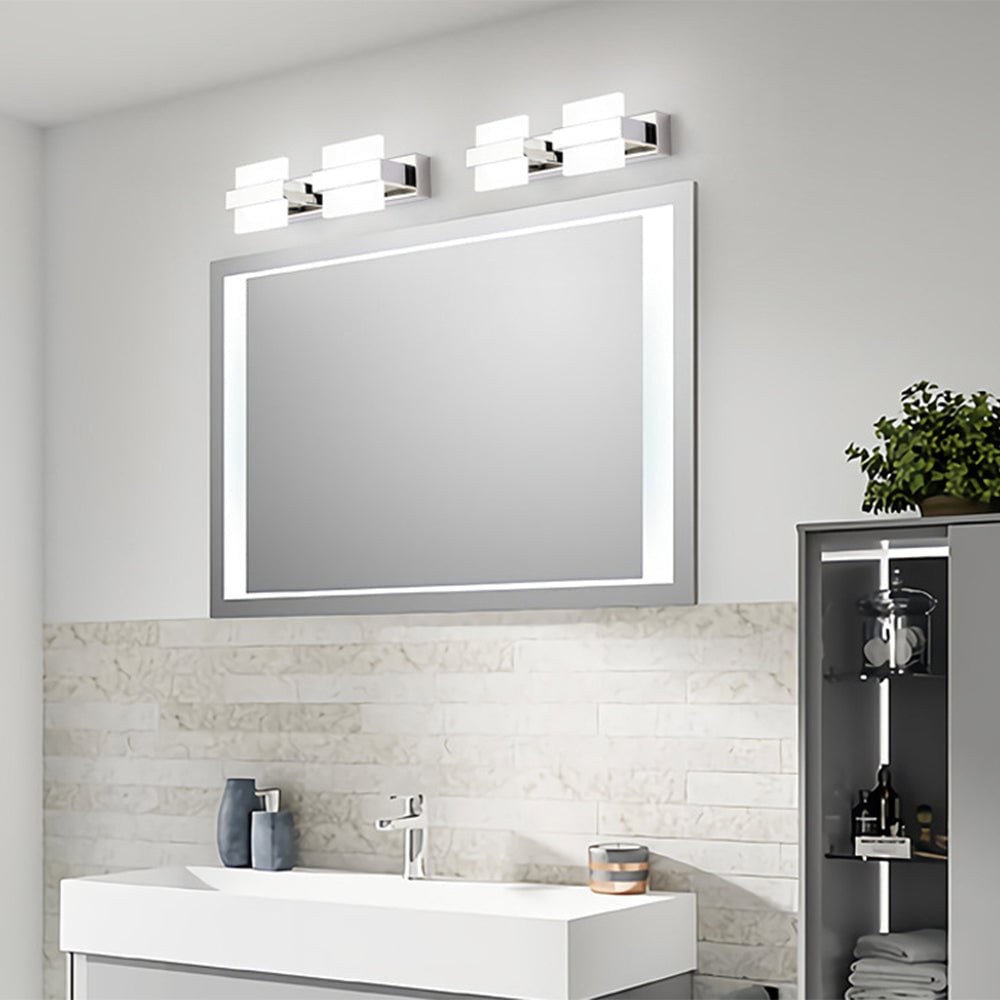 Leigh Modern Square Metal/Acrylic Wall Lamp, Silver, Bathroom - Lumpaz